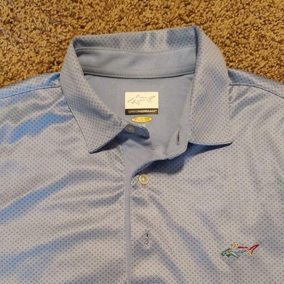 Greg Norman Collection Light Blue Patterned Performance Polo - Picture 2 of 3